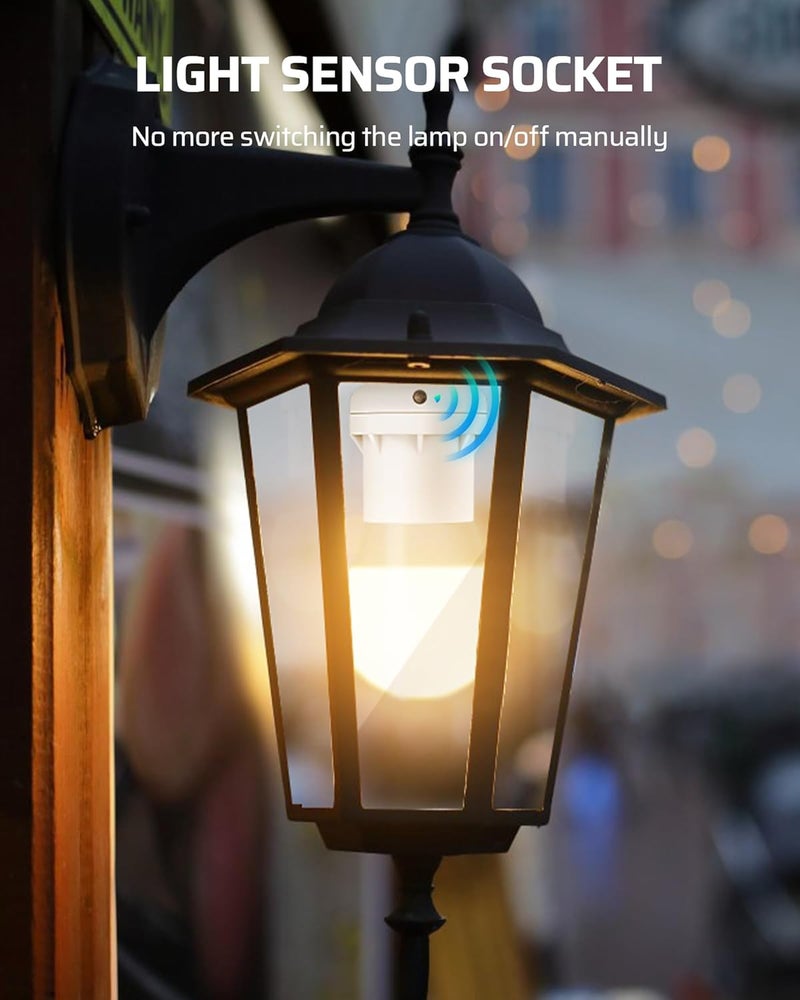 DEWENWILS Light Sensor Socket, Dusk to Dawn Sensor Socket, Light Bulb Socket for Light Fixtures, Compatible with Incandescent/CFL/LED/Halogen Bulbs, 4 Pack, ETL Listed - Image 2